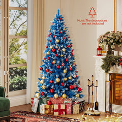 6 FT Blue Snowy Artificial Christmas Tree with 767 Frosted Tips and 270 Warm White LEDs
