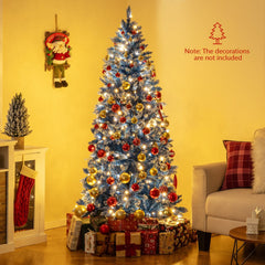 6 FT Blue Snowy Artificial Christmas Tree with 767 Frosted Tips and 270 Warm White LEDs