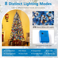 6 FT Blue Snowy Artificial Christmas Tree with 767 Frosted Tips and 270 Warm White LEDs