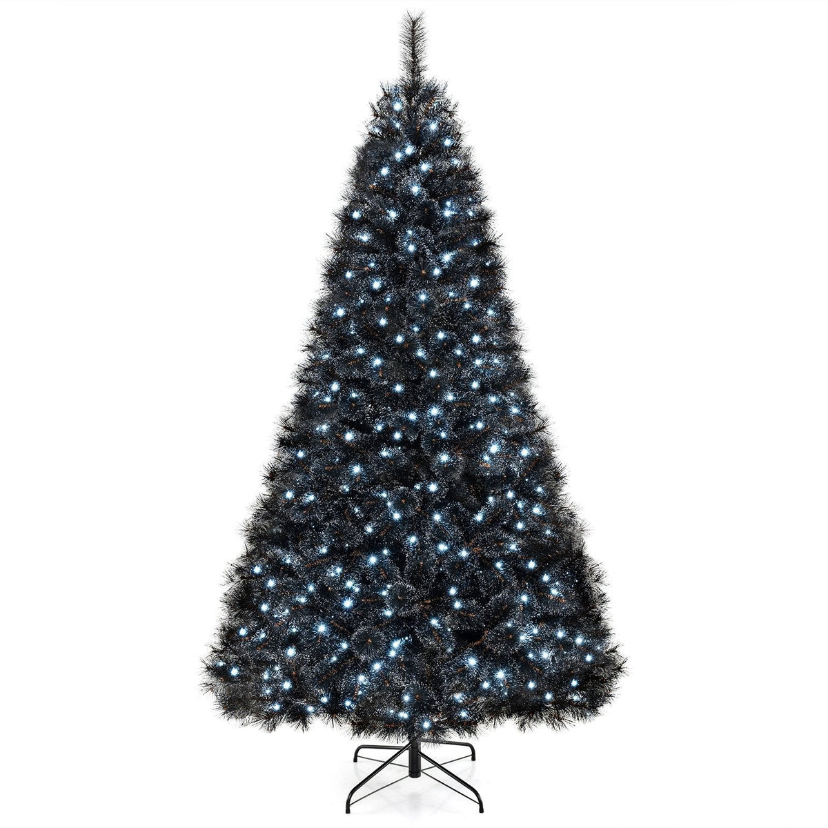8 FT Black Artificial Halloween and Christmas Tree with 860 Tips and 450 Cool White LEDs