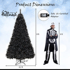 8 FT Black Artificial Halloween and Christmas Tree with 860 Tips and 450 Cool White LEDs