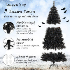 8 FT Black Artificial Halloween and Christmas Tree with 860 Tips and 450 Cool White LEDs
