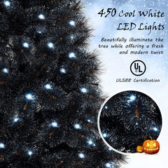 8 FT Black Artificial Halloween and Christmas Tree with 860 Tips and 450 Cool White LEDs