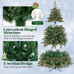 7 FT Pre-Lit Christmas Tree with 846 Tips, 69 Pine Cones and 340 Warm White LEDs with 8 Modes
