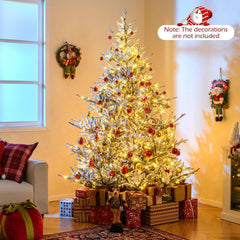 7 FT Pre-Lit Snow Flocked Christmas Tree with 1074 Tips, 450 Warm White LEDs and 13 Lighting Modes