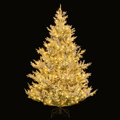 7 FT Pre-Lit Snow Flocked Christmas Tree with 1074 Tips, 450 Warm White LEDs and 13 Lighting Modes