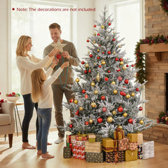 7 FT Pre-Lit Snow Flocked Christmas Tree with 1074 Tips, 450 Warm White LEDs and 13 Lighting Modes