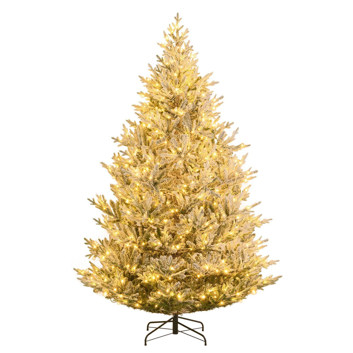 8 FT Pre-Lit Snow Flocked Christmas Tree with 1470 Tips, 580 Warm White LEDs and 13 Lighting Modes