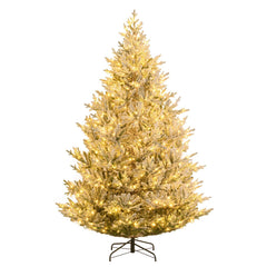 8 FT Pre-Lit Snow Flocked Christmas Tree with 1470 Tips, 580 Warm White LEDs and 13 Lighting Modes