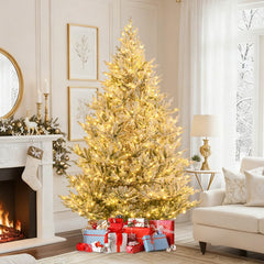 8 FT Pre-Lit Snow Flocked Christmas Tree with 1470 Tips, 580 Warm White LEDs and 13 Lighting Modes