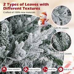 8 FT Pre-Lit Snow Flocked Christmas Tree with 1470 Tips, 580 Warm White LEDs and 13 Lighting Modes