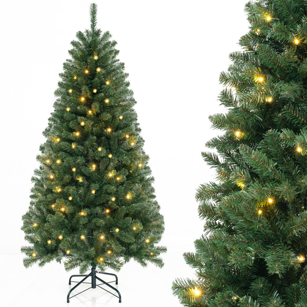 6 FT Pre-Lit Hinged Christmas Tree with 568 Branch Tips, 200 Warm White LEDs and 8 Modes
