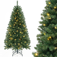 6 FT Pre-Lit Hinged Christmas Tree with 568 Branch Tips, 200 Warm White LEDs and 8 Modes