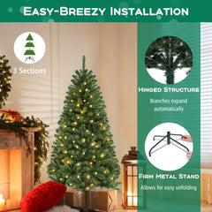 6 FT Pre-Lit Hinged Christmas Tree with 568 Branch Tips, 200 Warm White LEDs and 8 Modes