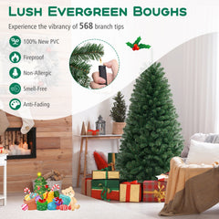 6 FT Pre-Lit Hinged Christmas Tree with 568 Branch Tips, 200 Warm White LEDs and 8 Modes