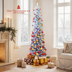 6 FT Slim Ombre Blue Snow Flocked Christmas Tree with 435 Tips, 220 LEDs, Timer and Memory