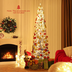 6 FT Slim Ombre Blue Snow Flocked Christmas Tree with 435 Tips, 220 LEDs, Timer and Memory