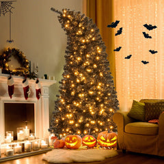 7 FT Black Pre-Lit Christmas Tree with Bendable Top, 1050 Branch Tips and 340 Warm White LEDs