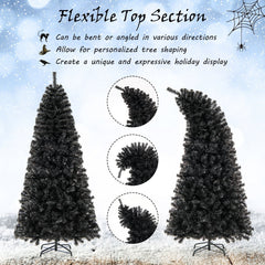 7 FT Black Pre-Lit Christmas Tree with Bendable Top, 1050 Branch Tips and 340 Warm White LEDs