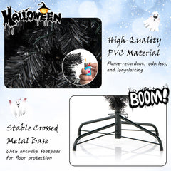 7 FT Black Pre-Lit Christmas Tree with Bendable Top, 1050 Branch Tips and 340 Warm White LEDs