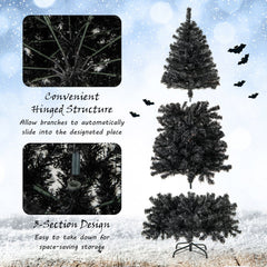 7 FT Black Pre-Lit Christmas Tree with Bendable Top, 1050 Branch Tips and 340 Warm White LEDs
