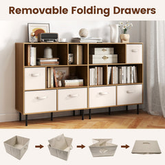 6-Cube Bookshelf with 3 Removable Folding Fabric Drawers for Living Room-Natural