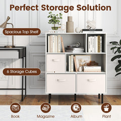6-Cube Bookshelf with 3 Removable Folding Fabric Drawers for Living Room-White