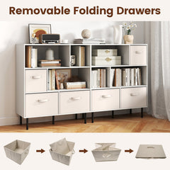 6-Cube Bookshelf with 3 Removable Folding Fabric Drawers for Living Room-White