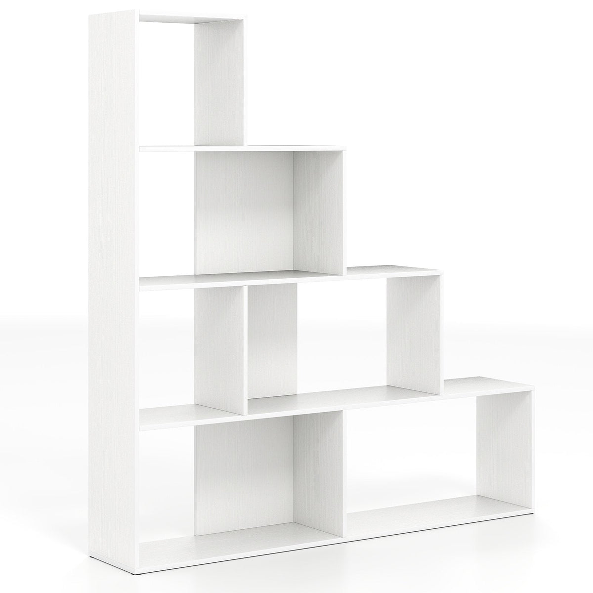 4 Tier Stair Bookcase with 6 Cubes, Stepped Display Shelf, White