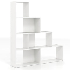 4 Tier Stair Bookcase with 6 Cubes, Stepped Display Shelf, White