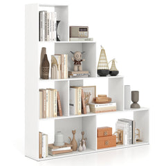 4 Tier Stair Bookcase with 6 Cubes, Stepped Display Shelf, White