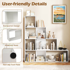4 Tier Stair Bookcase with 6 Cubes, Stepped Display Shelf, White