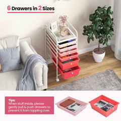 6 Drawers Rolling Storage Cart Organizer-Pink
