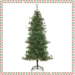 6 FT Pre-Lit Hinged Christmas Tree with 370 Cashmere Tips, 22 Pine Cones and Vintage Style LEDs