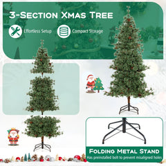 6 FT Pre-Lit Hinged Christmas Tree with 370 Cashmere Tips, 22 Pine Cones and Vintage Style LEDs