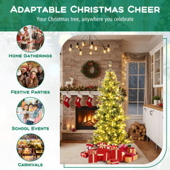 6 FT Pre-Lit Hinged Christmas Tree with 370 Cashmere Tips, 22 Pine Cones and Vintage Style LEDs