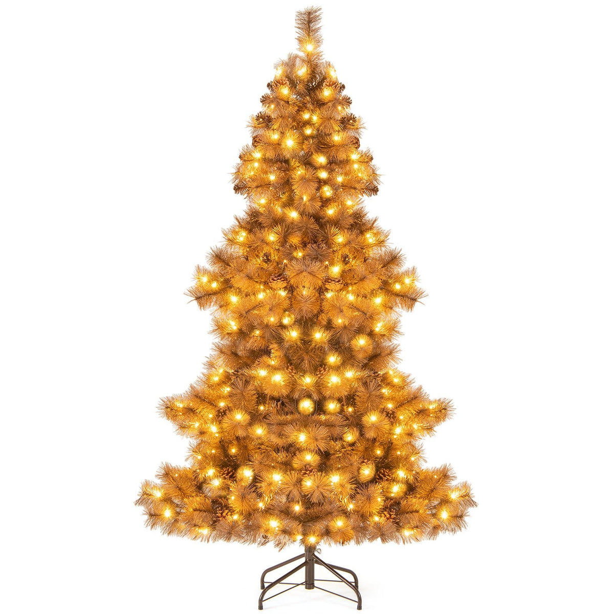 6 FT Pre-Lit Chocolate Brown Christmas Tree with 493 Tips, 52 Pine Cones and 200 Warm White LEDs
