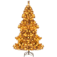 6 FT Pre-Lit Chocolate Brown Christmas Tree with 493 Tips, 52 Pine Cones and 200 Warm White LEDs