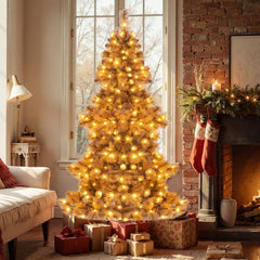 6 FT Pre-Lit Chocolate Brown Christmas Tree with 493 Tips, 52 Pine Cones and 200 Warm White LEDs