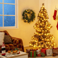 6 FT Pre-Lit Chocolate Brown Christmas Tree with 493 Tips, 52 Pine Cones and 200 Warm White LEDs