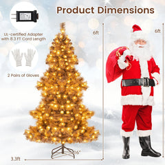 6 FT Pre-Lit Chocolate Brown Christmas Tree with 493 Tips, 52 Pine Cones and 200 Warm White LEDs