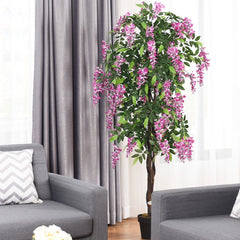 6 Foot Artificial Wisteria Tree with Flowers, 1260 Leaf Silk Tree in an 8 Inch Pot