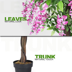 6 Foot Artificial Wisteria Tree with Flowers, 1260 Leaf Silk Tree in an 8 Inch Pot