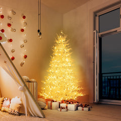 6 FT White Flocked Christmas Tree with 383 Soft PE Tips, 300 Dual Colour LEDs and Timer