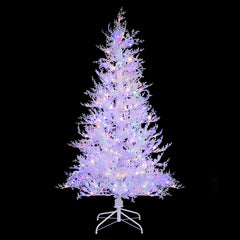 6 FT White Flocked Christmas Tree with 383 Soft PE Tips, 300 Dual Colour LEDs and Timer