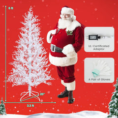 6 FT White Flocked Christmas Tree with 383 Soft PE Tips, 300 Dual Colour LEDs and Timer