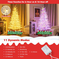 6 FT White Flocked Christmas Tree with 383 Soft PE Tips, 300 Dual Colour LEDs and Timer