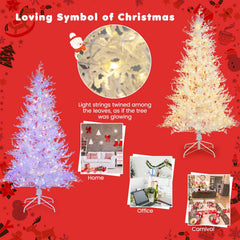 6 FT White Flocked Christmas Tree with 383 Soft PE Tips, 300 Dual Colour LEDs and Timer