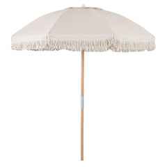 6 Feet Patio Umbrella with Fringe with Push Button Tilt and Wood Pole-Beige