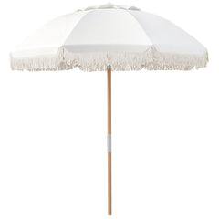 6 Feet Patio Umbrella with Fringe with Push Button Tilt and Wood Pole-White color
